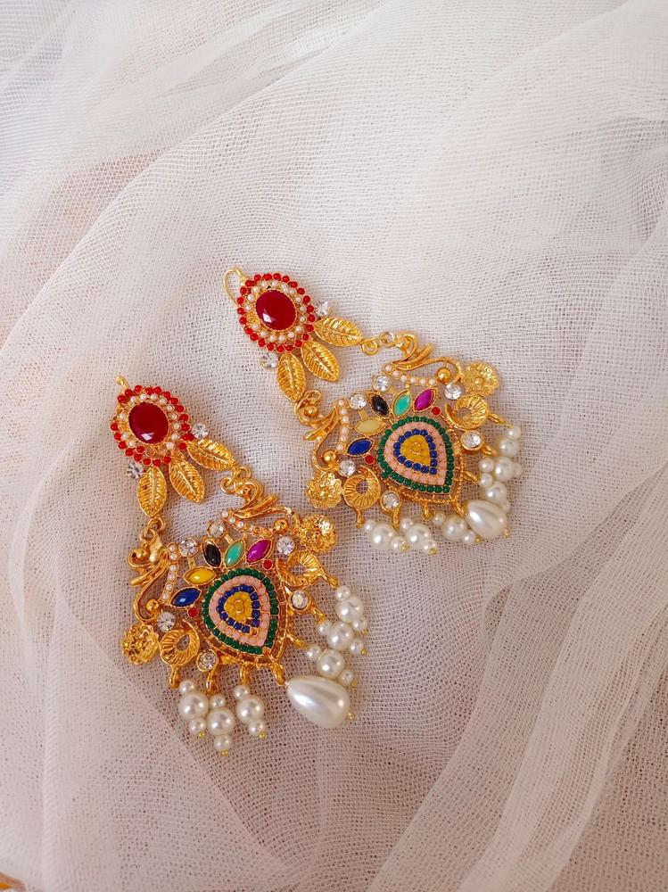 Gold Plated Earrings Set with Bindiya Pendant for Pakistani Brides