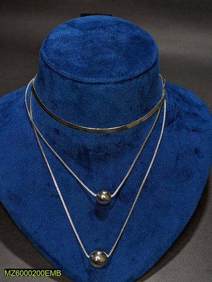 Three Layered Silver Plated Necklace for Women 29g