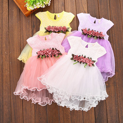 Girls Summer Floral Princess Dress Multi Color Mesh Tutu