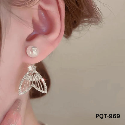 Fish Tail Pearl Zircon Earrings Gold Plated