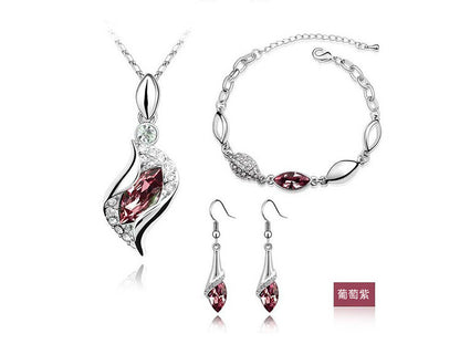 Blue Crystal Jewelry Set for Women Silver Tones