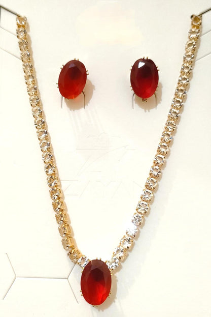 Red Gemstone Pendant Set for Pakistani Bridal Wear