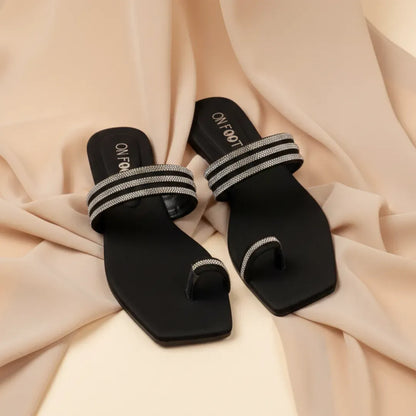 Women's Black Rexine Strap Sandals Casual Formal