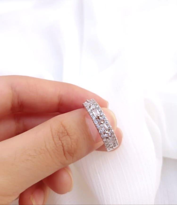 Adjustable Crystal Silver Ring for Women Men