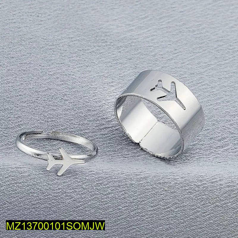 Aeroplane Themed Silver Plated Rings for Couples
