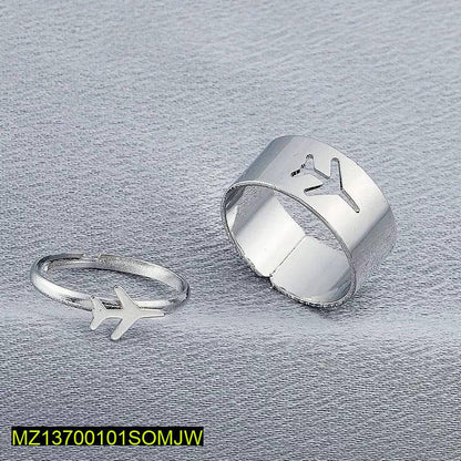 Aeroplane Themed Silver Plated Rings for Couples