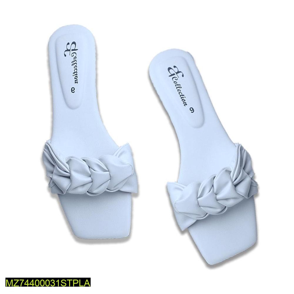 Light Blue Rexine Women's Casual Slides with Bow