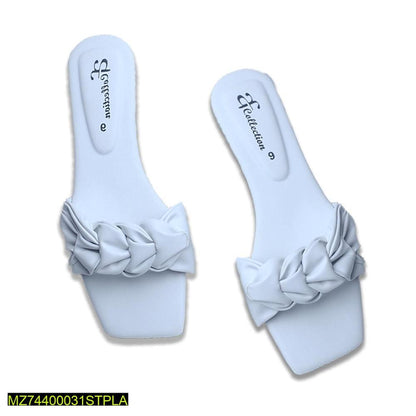 Light Blue Rexine Women's Casual Slides with Bow