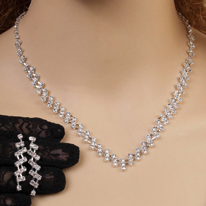 Silver Plated Rhinestone Necklace & Earrings Set for Weddings
