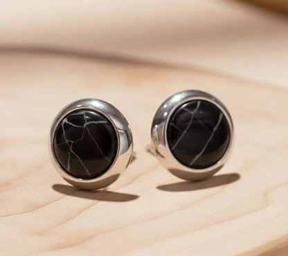 Korean Marble Circle Earrings Gold Tone Lightweight