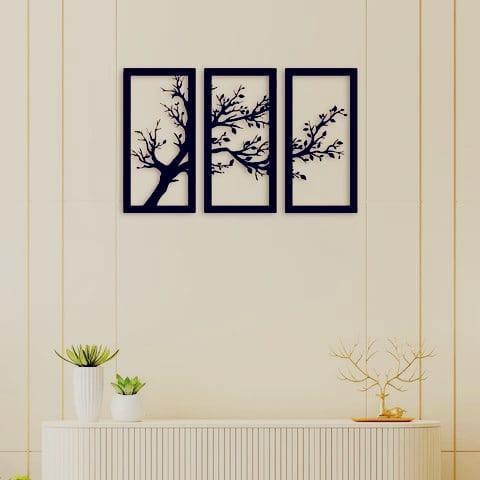 Modern Tree Wall Art Set Black Laser Cut 3Pcs