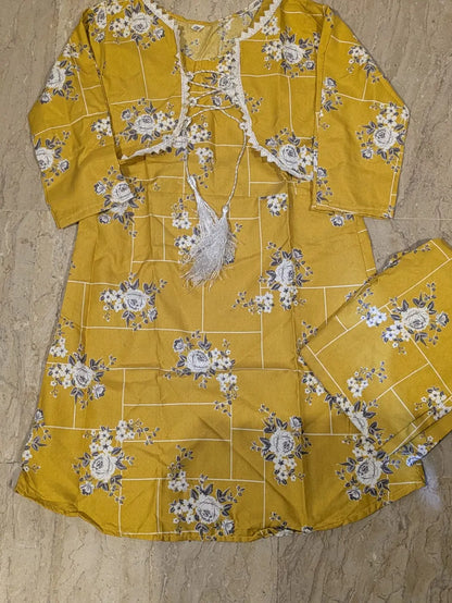 2 Pcs Girl's Stitched Cotton Printed Frock