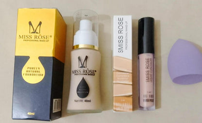 Miss Rose 3 in 1 Makeup Set Oil-Free Foundation Concealer Blender