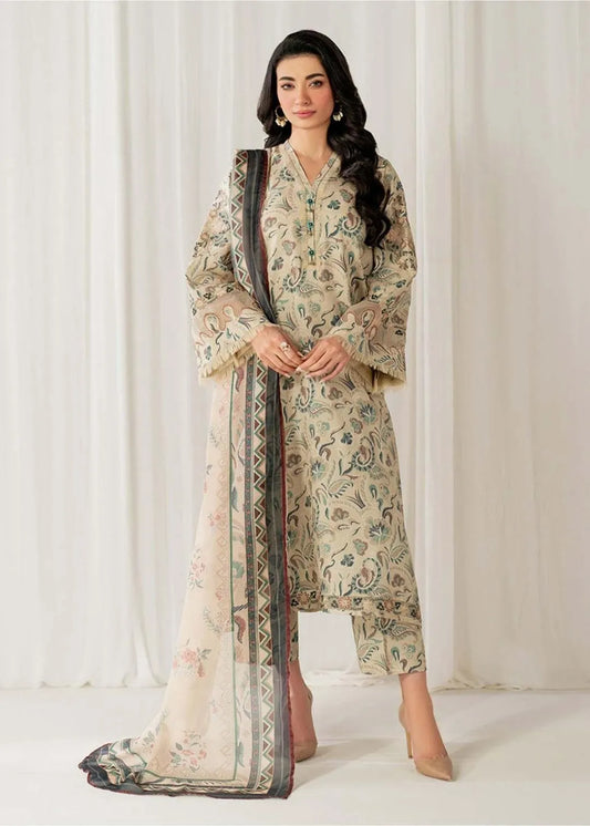 LAWAN 3P Printed Embroidered Suit Beige