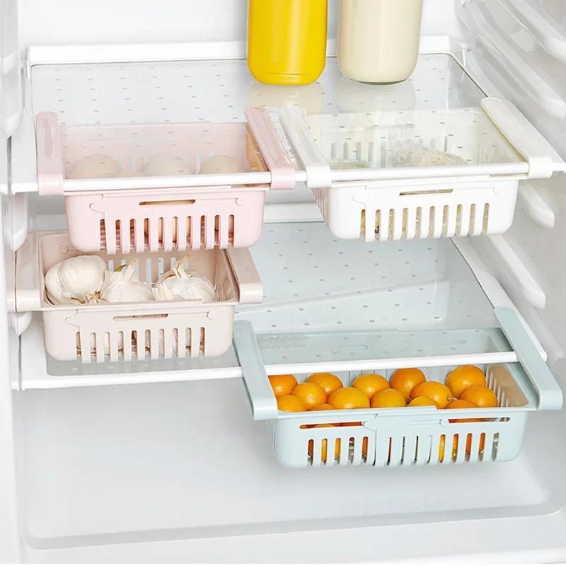 Adjustable Plastic Fridge Storage Basket Light Blue