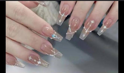 Stick-On Artificial Nails Multicolor Silver Chains Sparkles Reusable