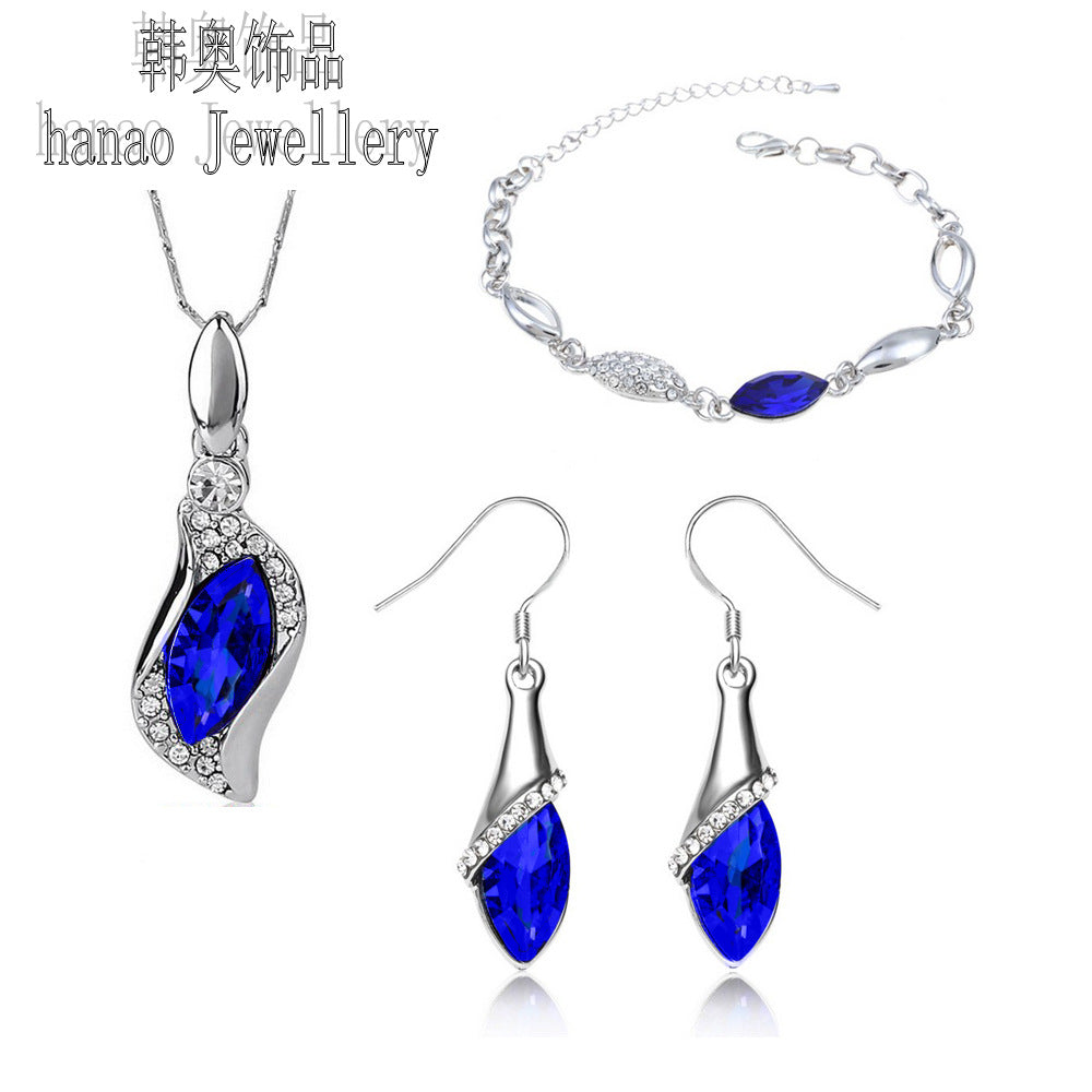 Blue Crystal Jewelry Set for Women Silver Tones