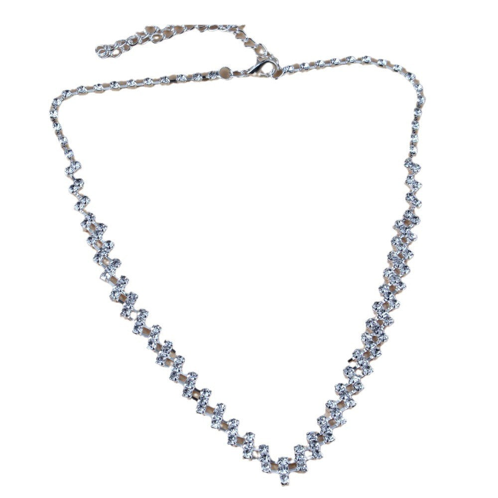 Silver Plated Rhinestone Necklace & Earrings Set for Weddings