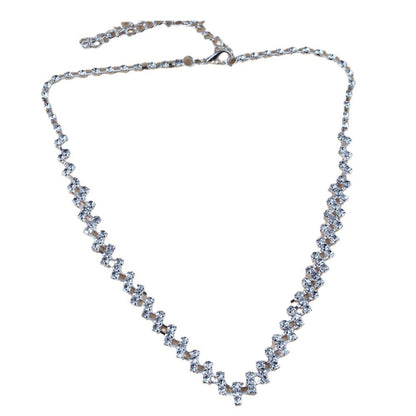 Silver Plated Rhinestone Necklace & Earrings Set for Weddings