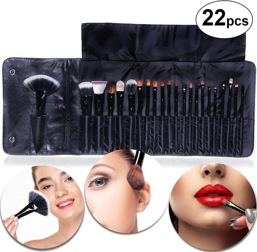 22-Piece Black ABS Makeup Brush Set for Blending & Travel