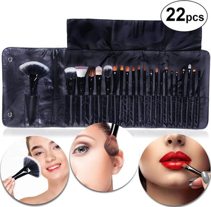 22-Piece Black ABS Makeup Brush Set for Blending & Travel