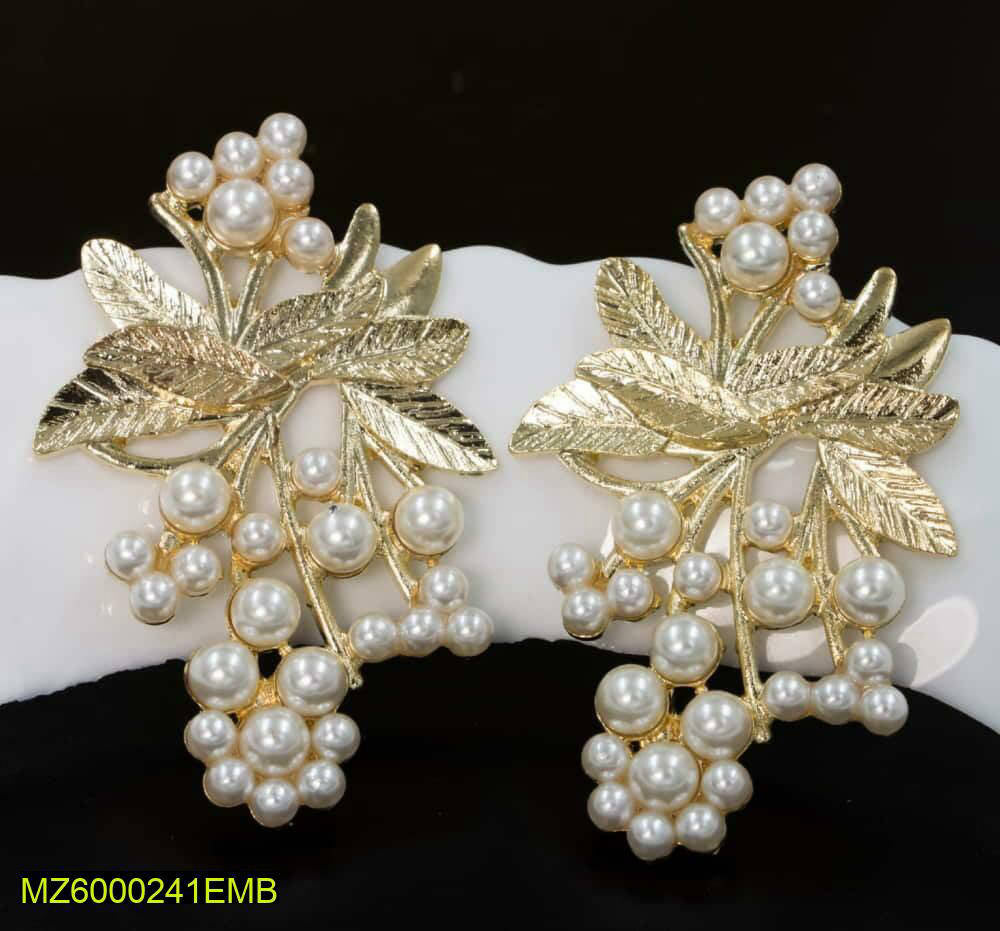 Golden Leaf Pearl Earrings for Women Wedding Party Office Wear