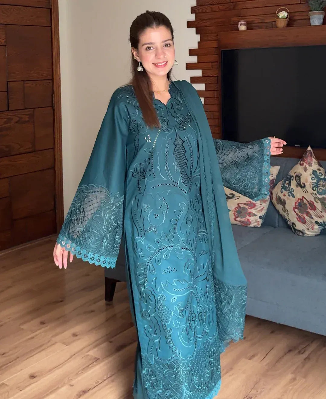 Teal Majestique - Lawn Cotton Embroidered Dress