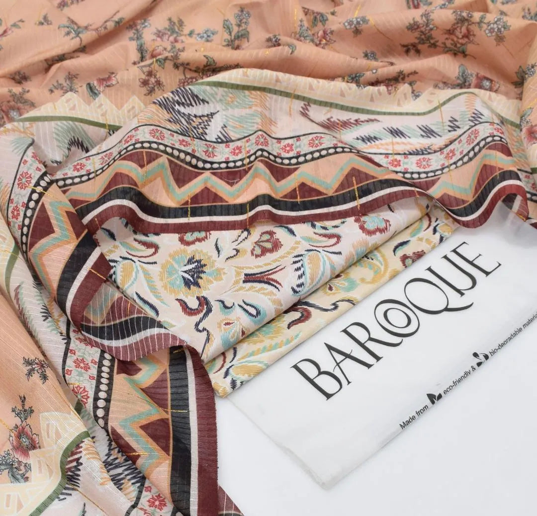 LAWAN 3P Printed Embroidered Suit Beige