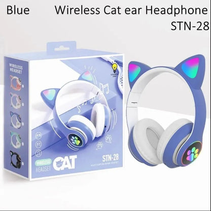 Cat Ear Bluetooth Headphones Pink with LED Lights