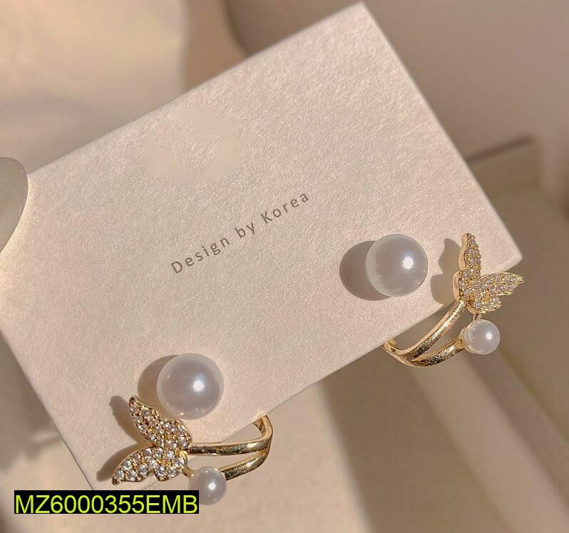 Golden Butterfly Earrings for Women with Pearl Accents