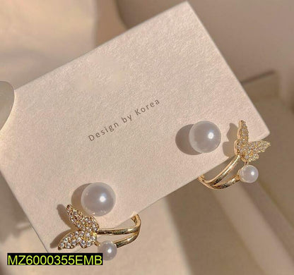 Golden Butterfly Earrings for Women with Pearl Accents