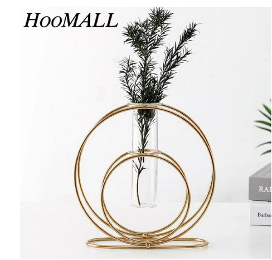 HooMALL Golden Metal Vase for Home Decor Modern Elegant