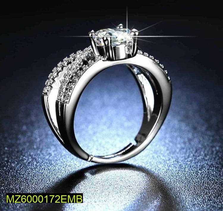 Adjustable 3-Layered CZ Brass Ring for Women