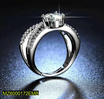 Adjustable 3-Layered CZ Brass Ring for Women