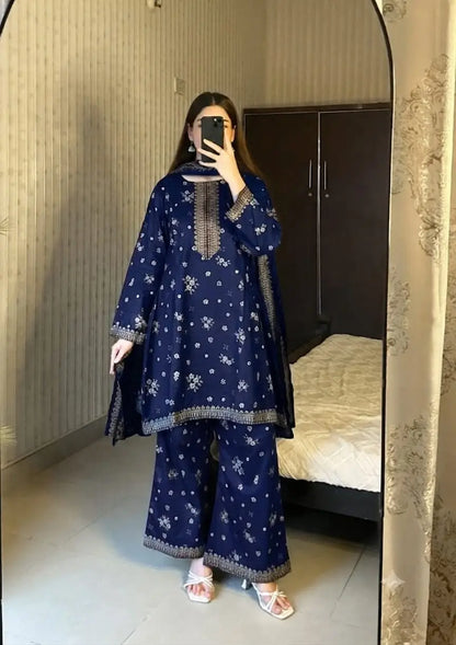 3 Pcs Women's Unstitched Digital Print Suit