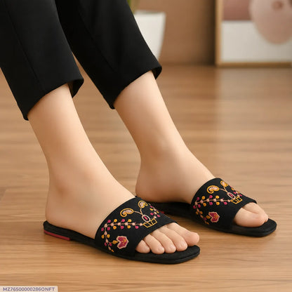*Product Name*: Women's Black Threadwork Slides Casual Formal Comfortable
