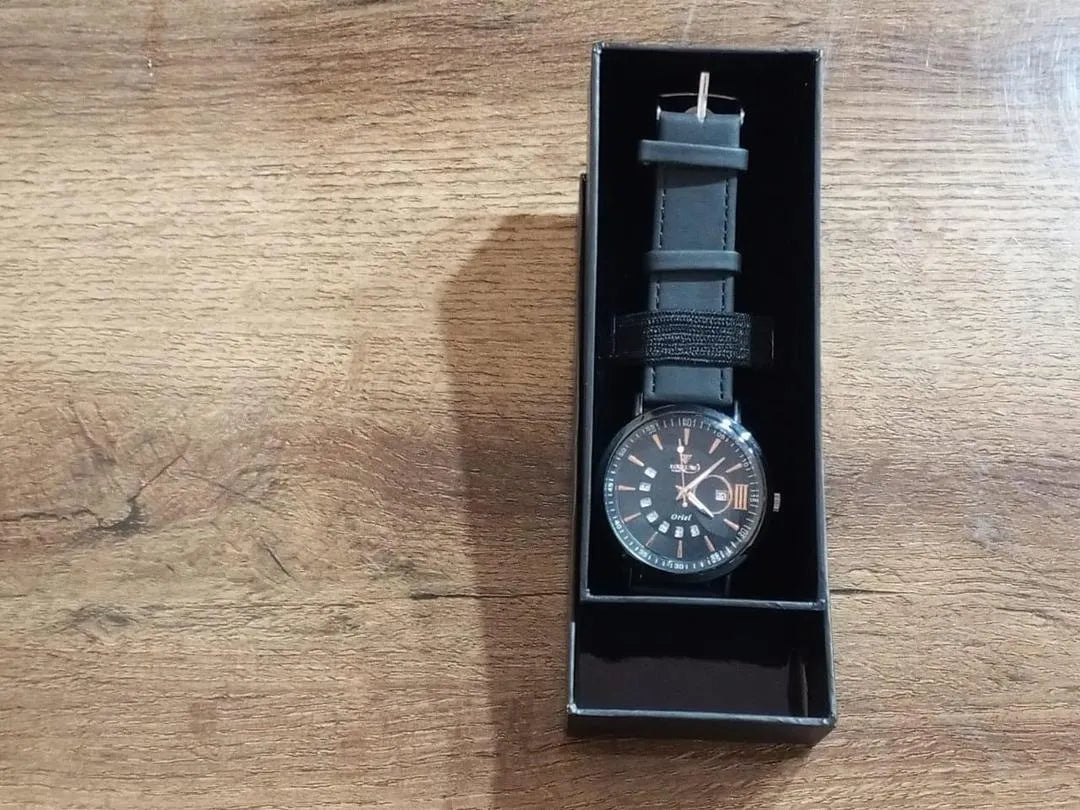 Men's Black PU Leather Watch with Date Function