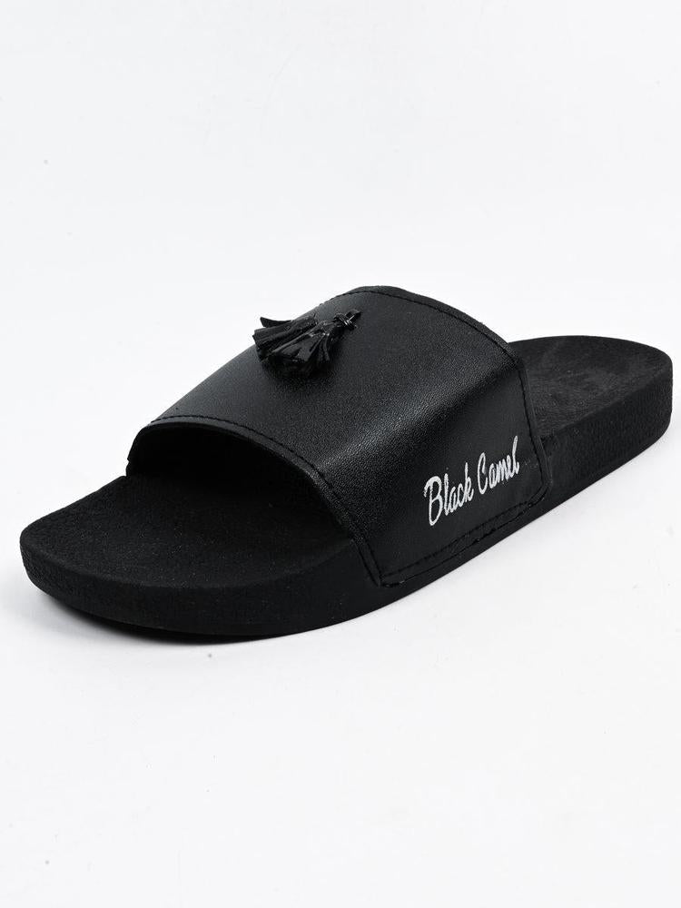 Black Camel Tassel Slide Slipper for Men PU Leather