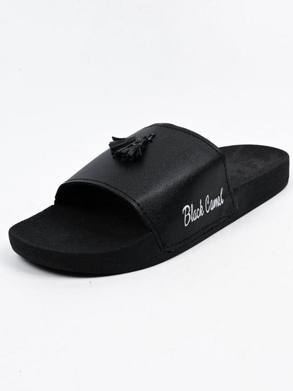 Black Camel Tassel Slide Slipper for Men PU Leather