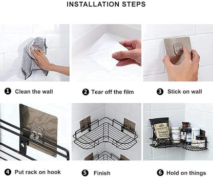 Corner Bathroom Shelf Stainless Steel Black No Drill