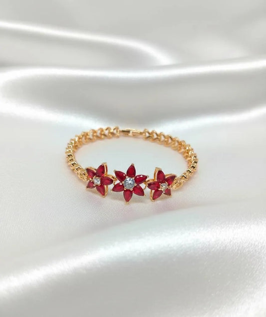 Red Floral Chain Bracelet for Women Wedding Party Gifting