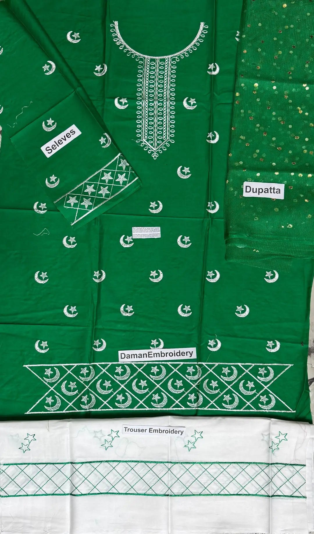 3 Pcs Girl's Cotton Embroidered Kurta And Shalwar Suit