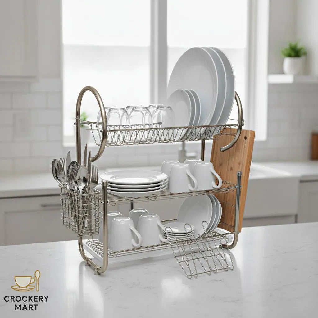 Stainless Steel 2-Tier Dish Rack with Drip Tray