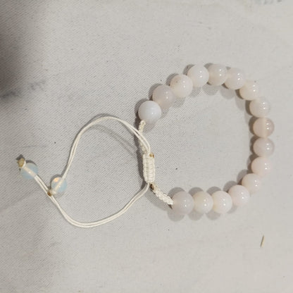 Natural Milky White Aqeeq Stone Bracelet - Genuine Gemstone Beaded Wristband Elegant Handcrafted Jewelry For Men And Women Fashion Accessory