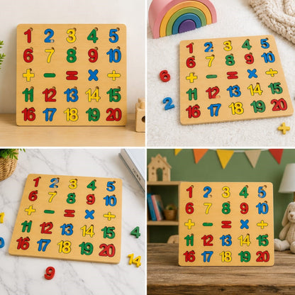 Math Puzzle Board Game - Educational Wooden Learning Toy Crafted From MDF Wood For Children And Mathematical Skills Development