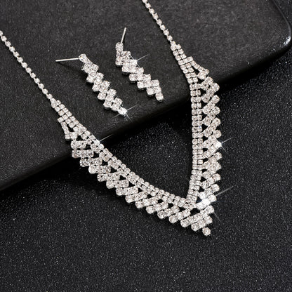 Dazzling Rhinestone Necklace & Earrings Set for Weddings