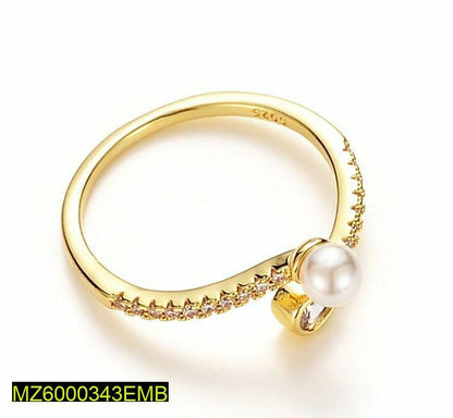 Adjustable Golden Pearl Ring for Women