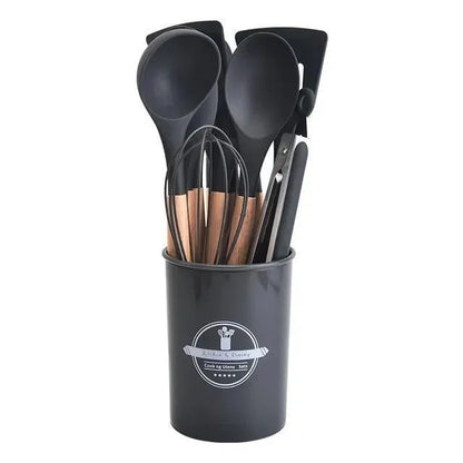 16-Piece Silicone Spoon Set Black Heat Resistant