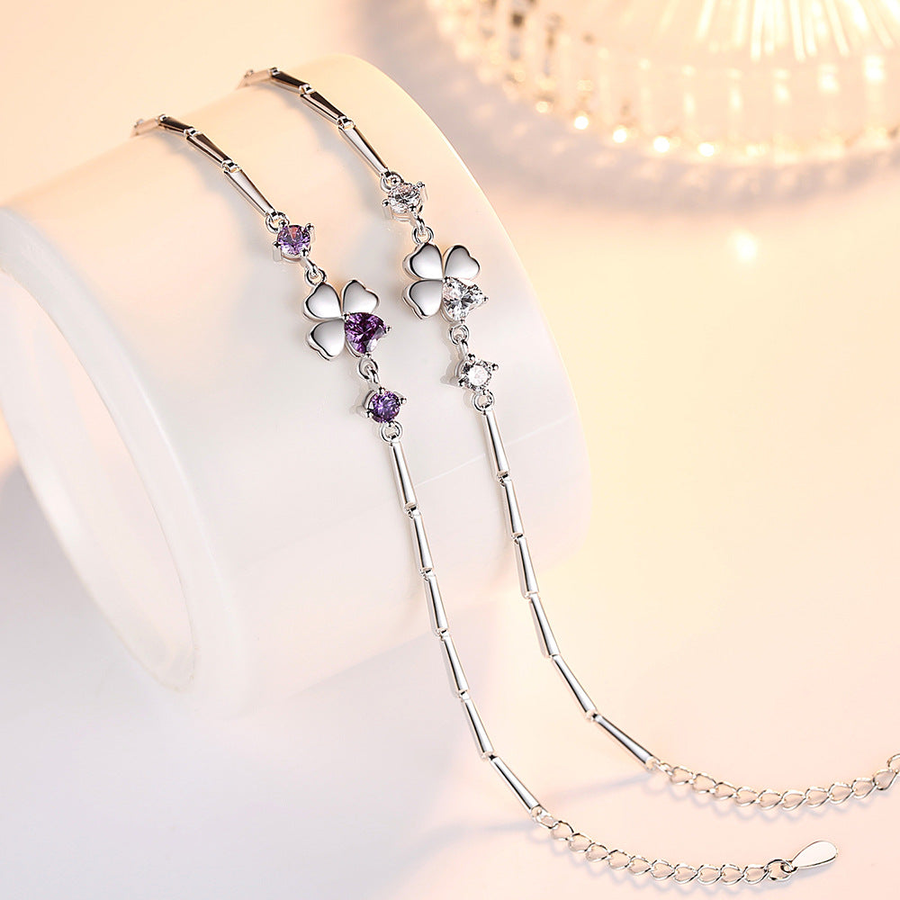 Silver Plated Four Leaf Clover Bracelet for Women