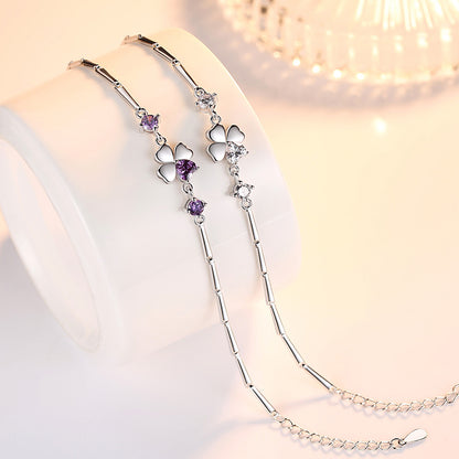 Silver Plated Four Leaf Clover Bracelet for Women